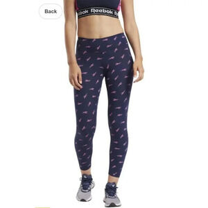 Reebok Training Leggings Classic All-over Logo Print Vector Navy Leggings Size S
